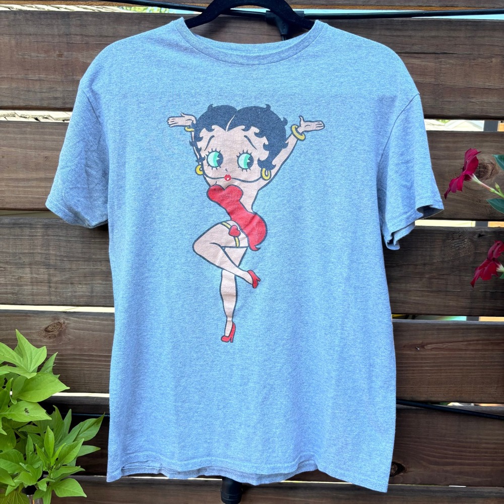 Delta Betty Boop Graphic T-Shirt Mens Medium Gray Vintage Style Graphic